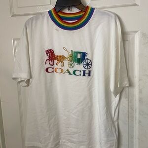 Coach White Tee with Rainbow Accents